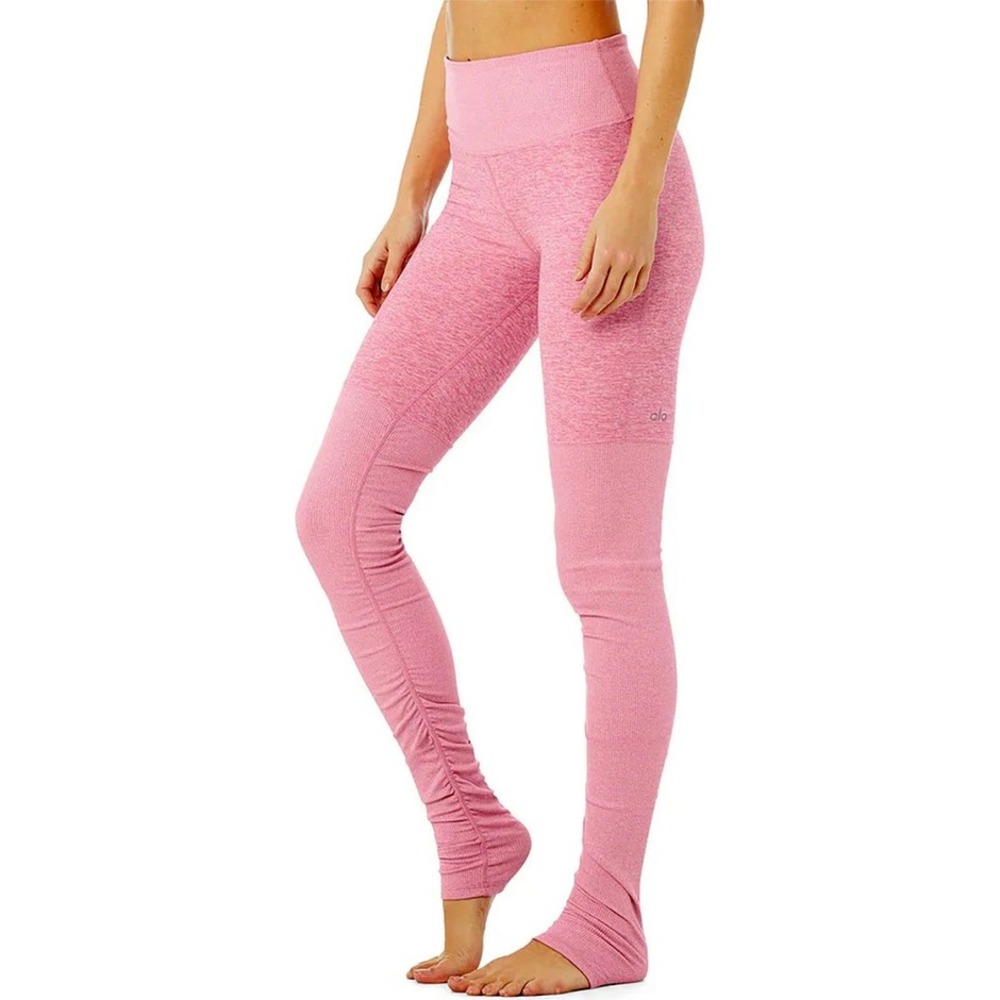 Alo Yoga High-Waist Goddess Leggings XS heathered pink ruched legs